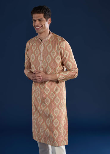 Pink Kurta silk Set in Traditional Printed Motifs