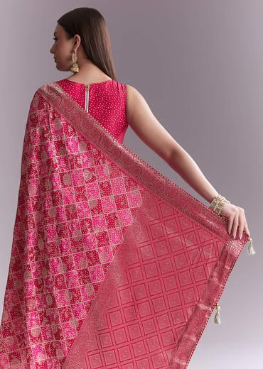 Pink Silk Woven Saree With Jaal Work And Floral Motifs