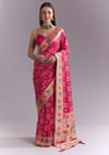 Pink Silk Woven Saree With Multicolour Geometric Motifs