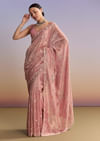 Pink Tissue Embroidered Saree With Cutdana And Jaal Work