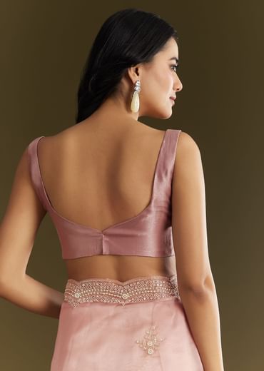 Pink Tissue Embroidered Saree With Cutdana Sequins And Moti