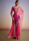Pink Tissue Floral Embroidered Saree With Scallop Border