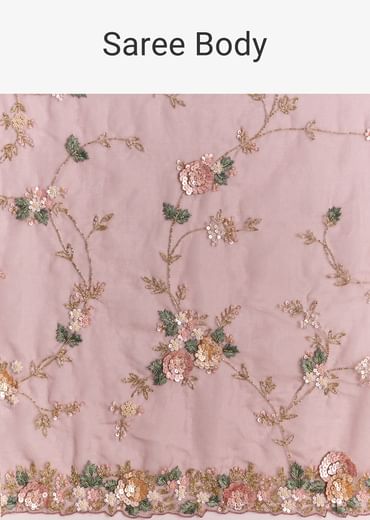Pink Tissue Half And Half Saree With Floral Sequin Embroidery