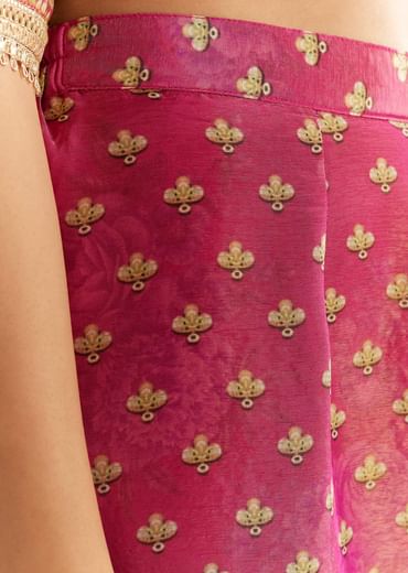 Pink Tissue Mirror Stone Embroidered Kurta With Printed Sharara