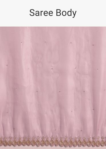 Pink Tissue Saree With All Over Stone Embellishment And Cutdana Scallop Border