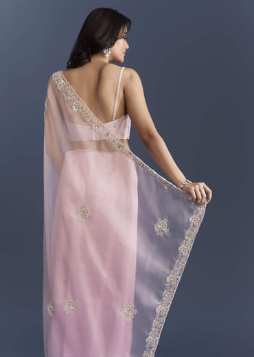 Pink Tissue Saree With Heavy Floral Hand Embroidery