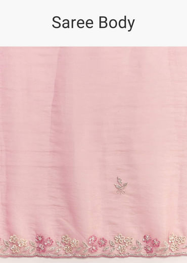 Pink Tissue Saree With Sequins And Floral Border