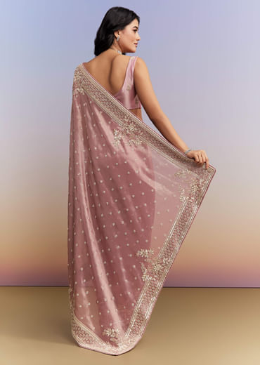 Pink Tissue Silk Saree With Heavy Hand Work