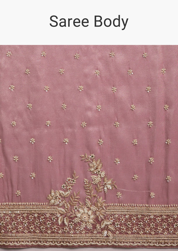 Pink Tissue Silk Saree With Heavy Hand Work