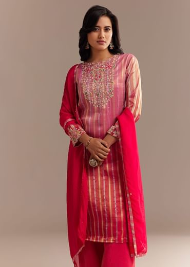 Pink Tissue Zardosi Embroidered Palazzo Set