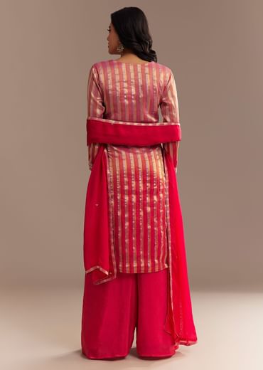 Pink Tissue Zardosi Embroidered Palazzo Set