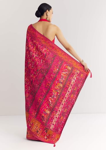 Pink Traditional Element Printed Woven Saree