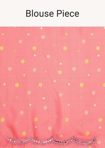 Pink Abstract Printed Muslin Saree With Unstitched Blouse