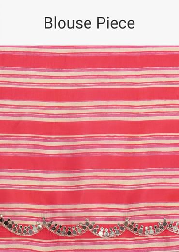 Pink Abstract Printed Muslin Saree