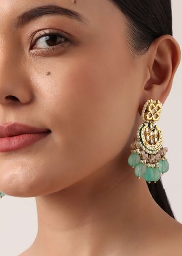 Pink And Aqua Meenakari Pendant Necklace Set With Encrusted Kundan