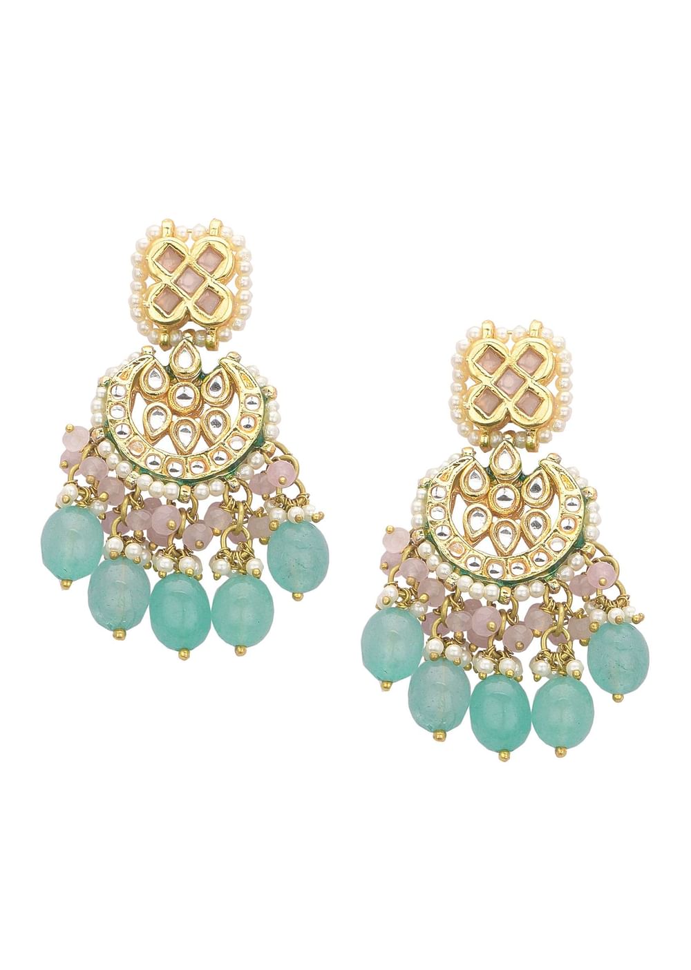 Pink And Aqua Meenakari Pendant Necklace Set With Encrusted Kundan