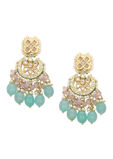 Pink And Aqua Meenakari Pendant Necklace Set With Encrusted Kundan