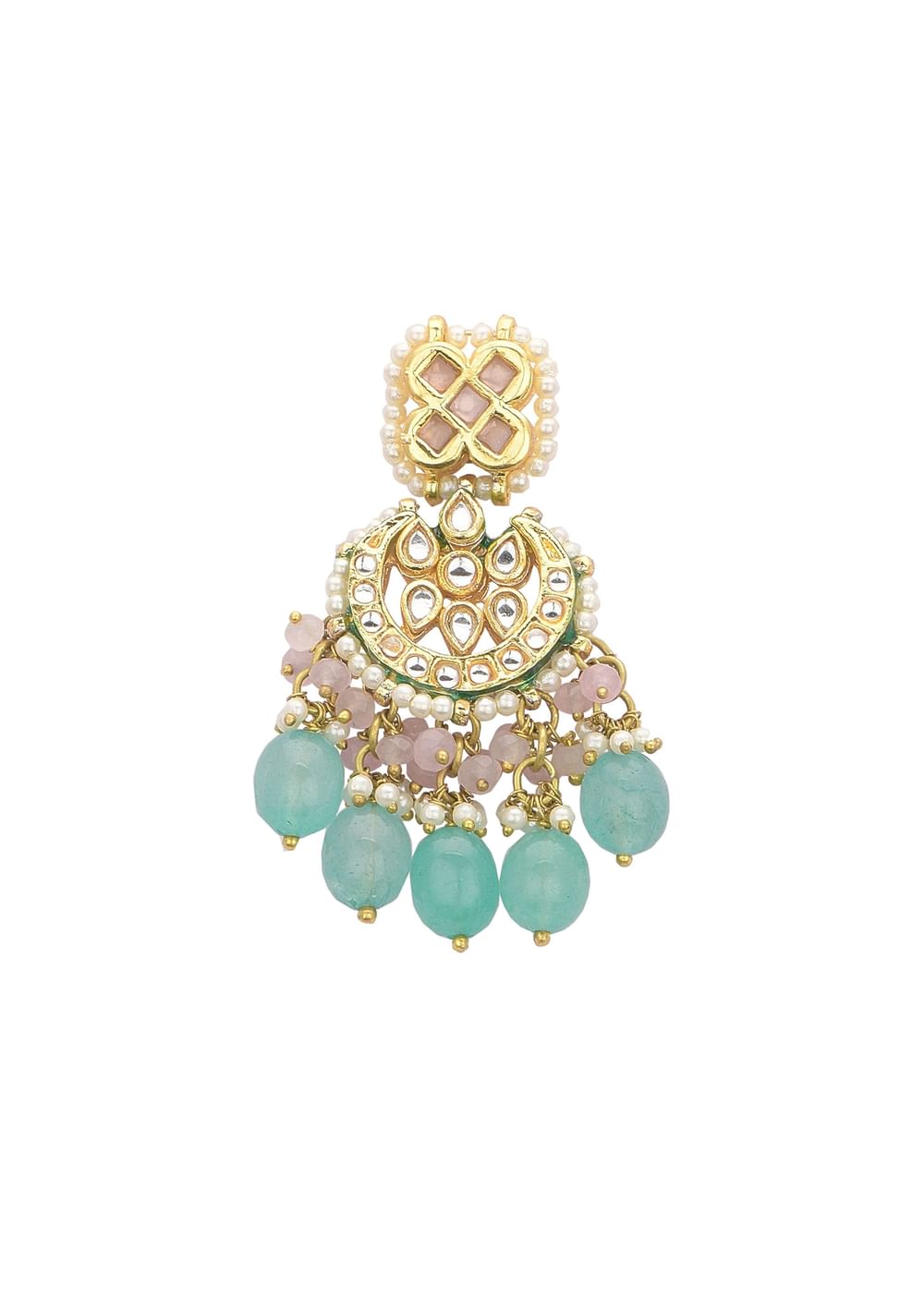 Pink And Aqua Meenakari Pendant Necklace Set With Encrusted Kundan