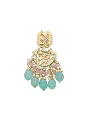 Pink And Aqua Meenakari Pendant Necklace Set With Encrusted Kundan