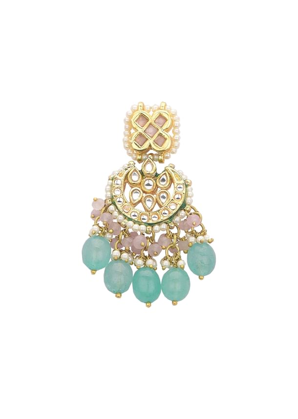 Pink And Aqua Meenakari Pendant Necklace Set With Encrusted Kundan Pink And Aqua Meenakari Pendant Necklace Set With Encrusted Kundan