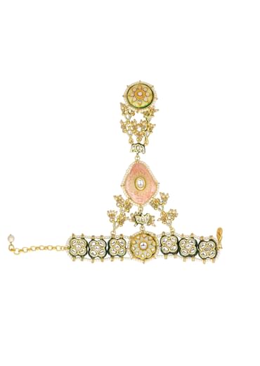 Pink And Gold Hathphool With Meenakari And Kundan