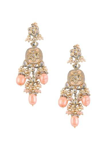 Pink And Gold Meenakari Choker Necklace Set With Beads