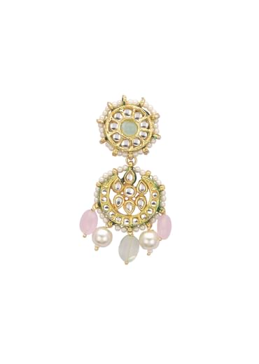 Pink And Green Pendant Necklace Set With Encrusted Kundan