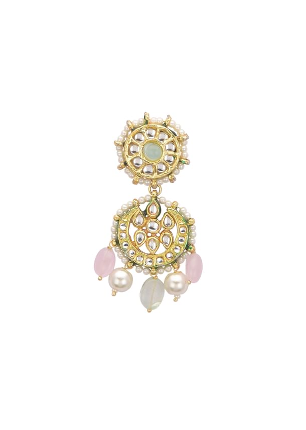 Pink And Green Pendant Necklace Set With Encrusted Kundan Pink And Green Pendant Necklace Set With Encrusted Kundan