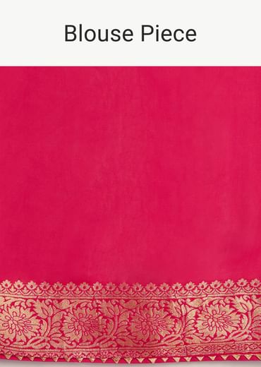 Pink Banarasi Georgette Saree With Bandhani Detail And Unstitched Blouse Piece