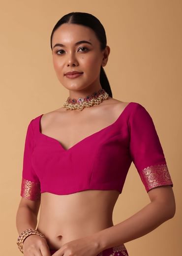 Pink Banarasi Georgette Saree With Bandhani Detail And Unstitched Blouse Piece