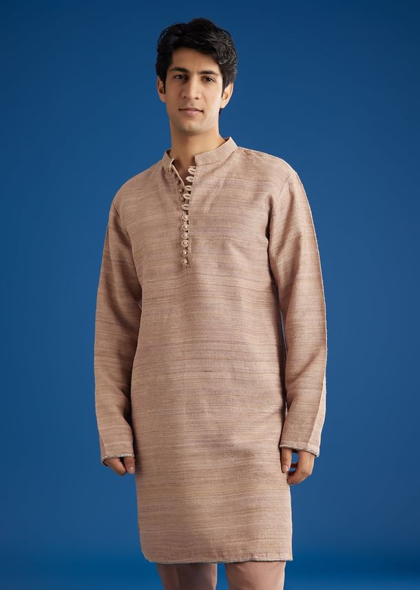 Peach Banarasi Kurta Set With Salli And Katsana Jacket Peach Banarasi Kurta Set With Salli And Katsana Jacket