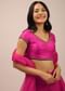 Pink Blouse In Raw Silk With Cap Sleeves And Cut Dana Embroidery