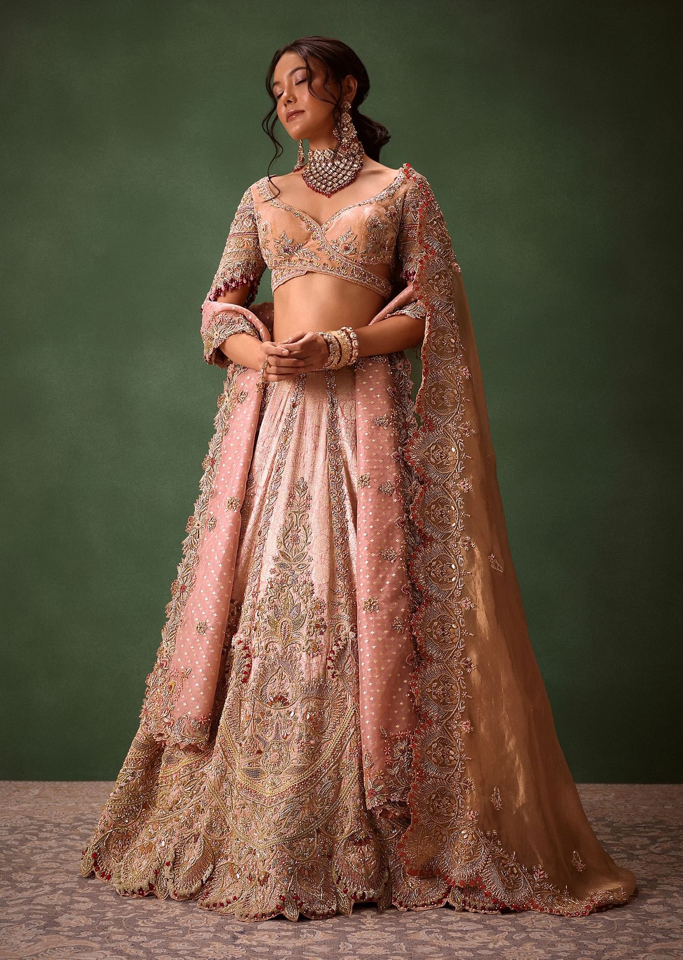 Shraddha Kapoor In Blush Pink Handwoven Banarasi Jewelled Lehenga