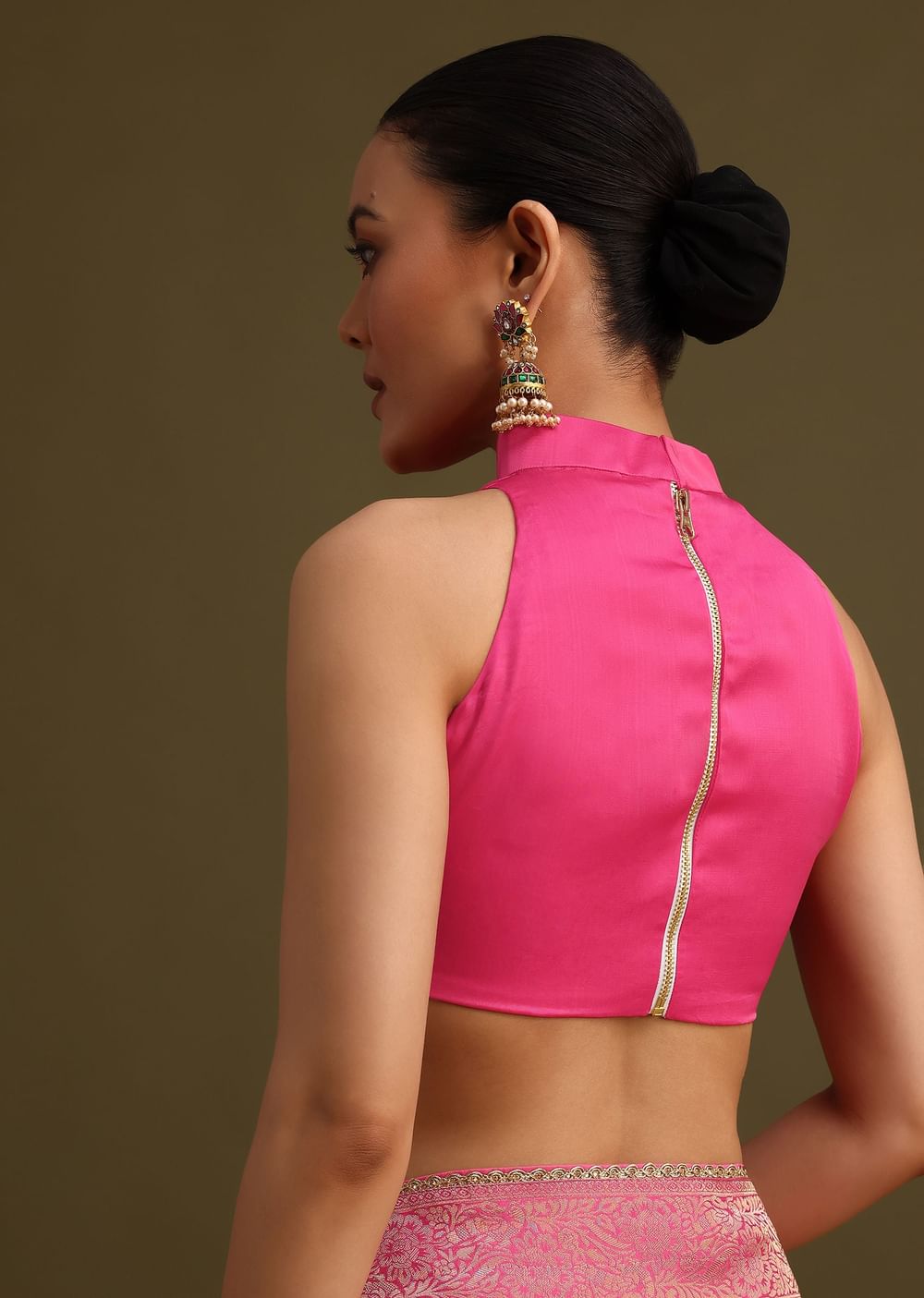 Pink Brocade Zari Weave Saree With Unstitched Blouse
