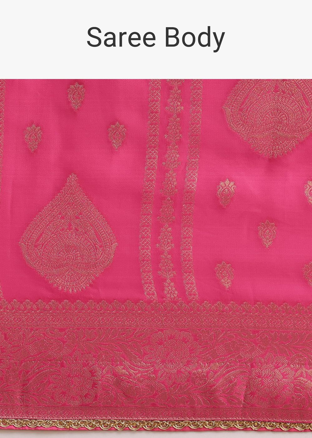 Pink Brocade Zari Weave Saree With Unstitched Blouse