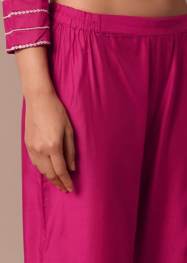 Pink Cotton Silk Pant Set With Embroidered Kurta