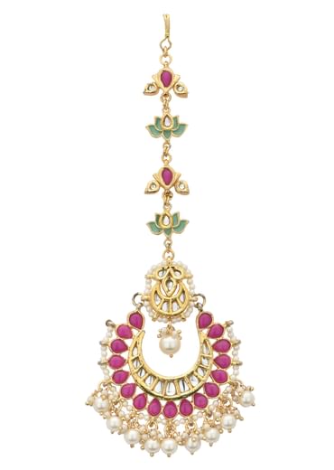 Pink Crescent Mangtikka With Pearl Drops