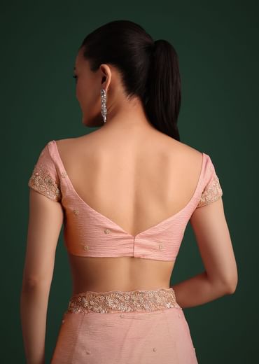 Pink Crushed Silk Saree With Sequin Work