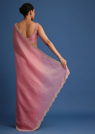 Pink Crushed Tissue Saree With Embroidered Border