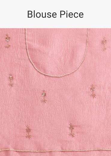 Pink Crushed Tissue Saree With Embroidered Border