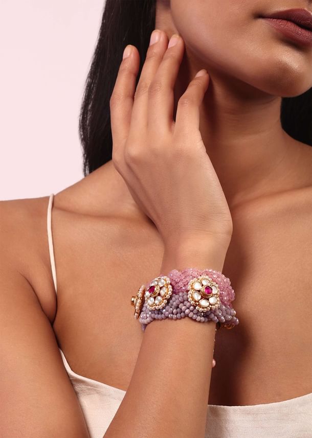 Pink Crystal Beaded With Kundan Studs Bracelet Pink Crystal Beaded With Kundan Studs Bracelet