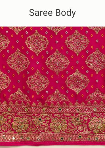 Pink Cutdana Embroidered Bandhani Weave Saree With Unstitched Blouse