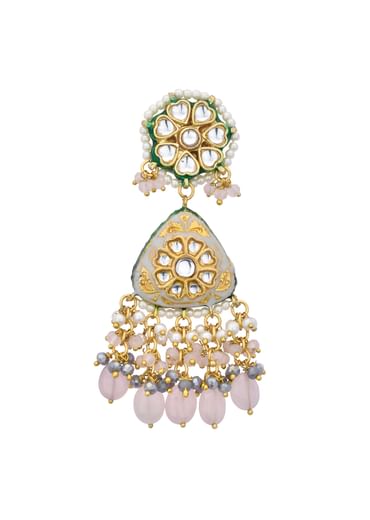 Pink Danglers With Bead Drops And Kundan