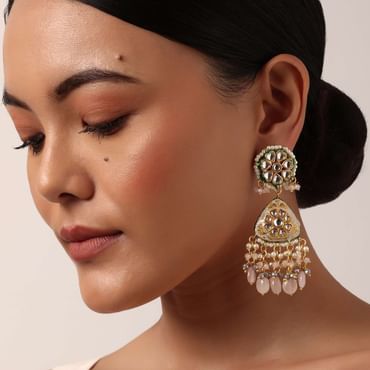 Pink Danglers With Bead Drops And Kundan