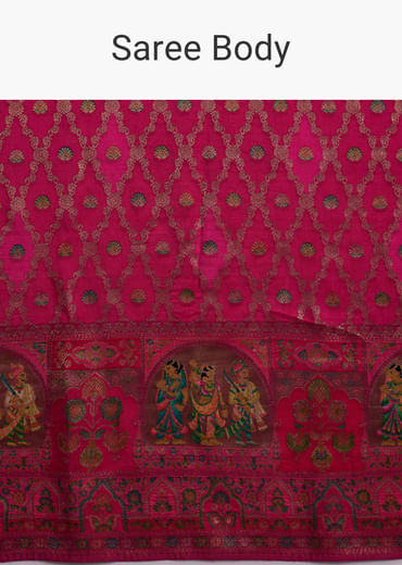 Pink Dola Silk Woven Saree With Delicate Hand Embroidery