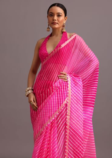 Pink Dual Shaded Cotton Kota Woven Saree With Zari Embroidered Border