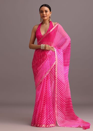 Pink Dual Shaded Cotton Kota Woven Saree With Zari Embroidered Border