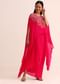 Pink Embroidered Chiffon Skirt And Cape