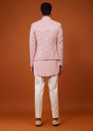 Powder Pink Embroidered Indo-Western Bandi Set In Georgette