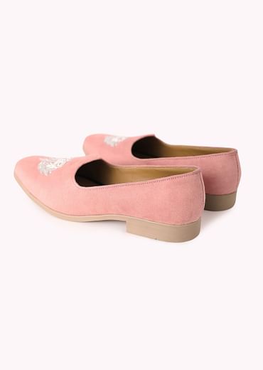 Pink Embroidered Juttis In Velvet
